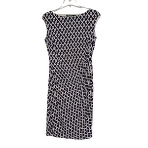 Lauren Ralph Lauren Stretch Jersey Side Gathered Geometric Print Dress Womens 10